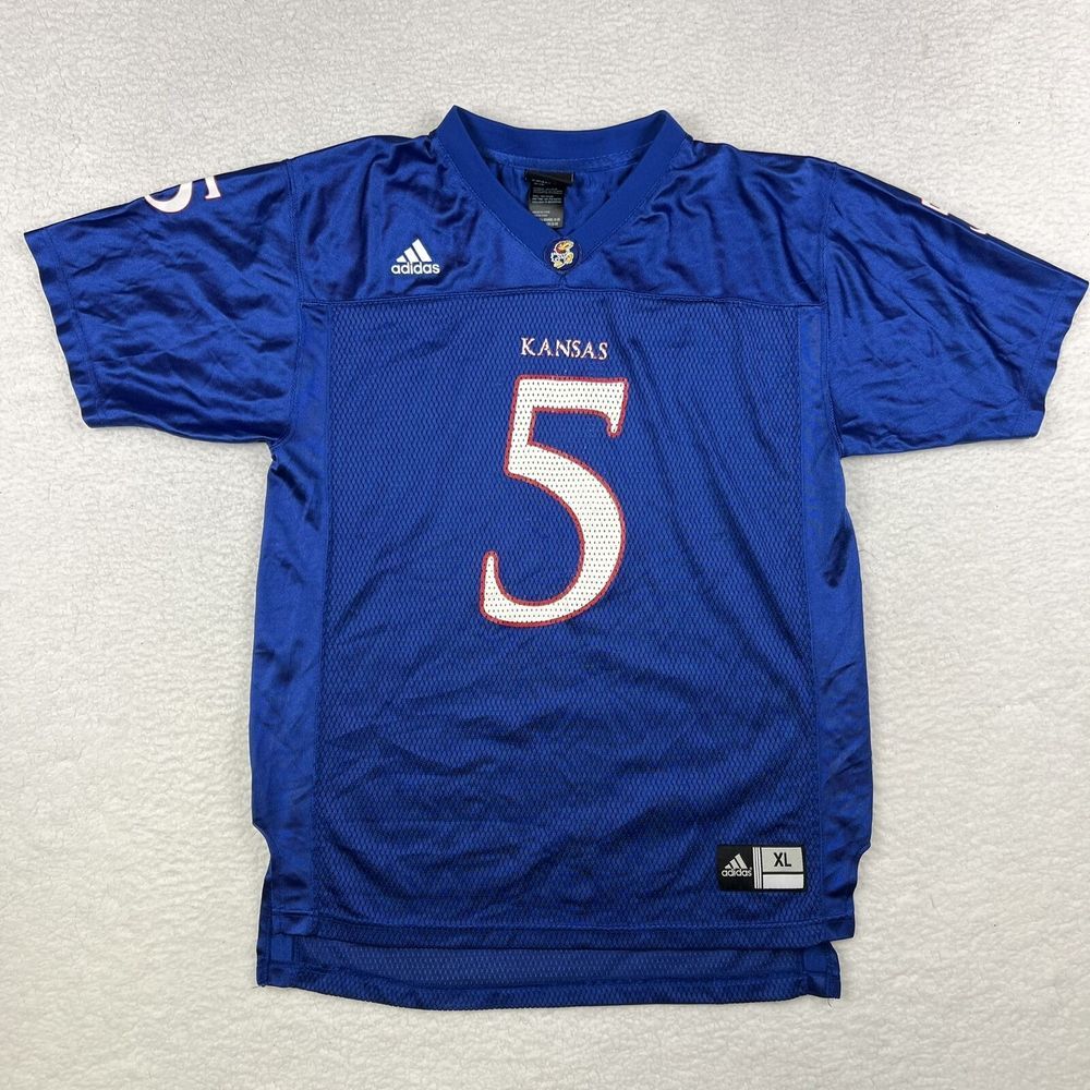 Kansas Jayhawks Jersey Youth XL Adidas‎ Sz 18-20 Blue NCAA Team Number 5 KU